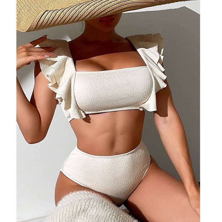 2023 New Bra Ruffled Two Piece Swimsuit for Women's Fashion High Waisted Bikini Swimwear