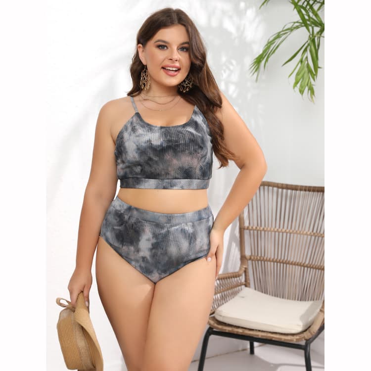 Summer New Black Tie Dyed Swimwear Strap Sexy Women's Large Bikini