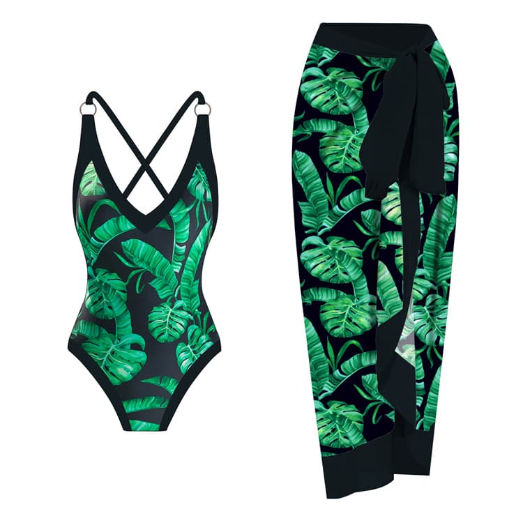 Best Selling Vintage Printed Sexy Belly Cover Backless Two Pieces Bikini Swimwear