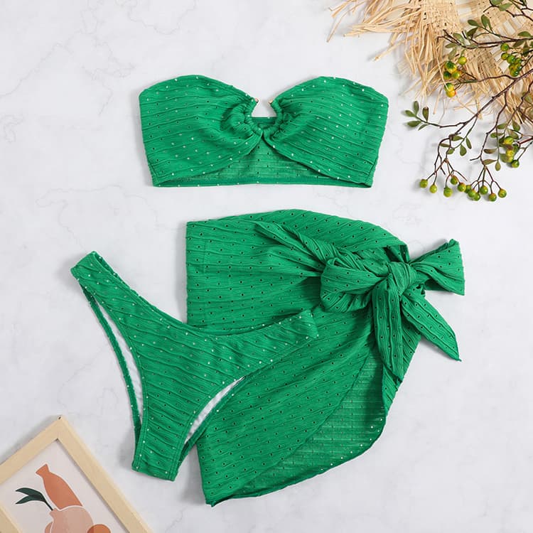 2023 Hot Selling New Bandeau Skirt off the Shoulder Three Piece Swimsuit Bikini for Women