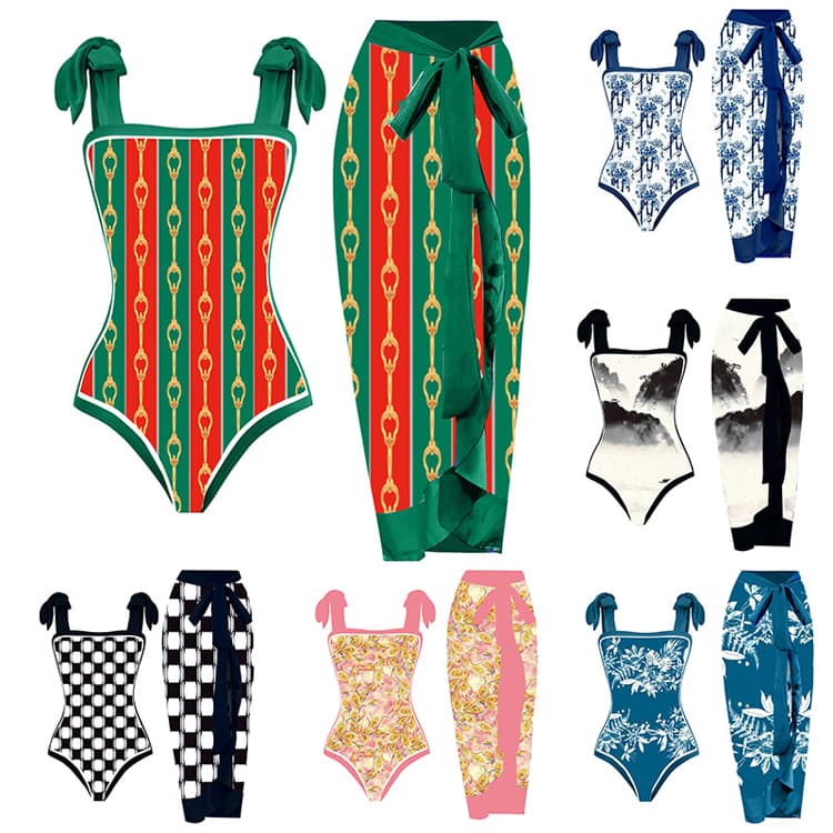2023 New Innovation Retro Warm One Piece Hot Spring Swimsuit Women Chiffon Cover up