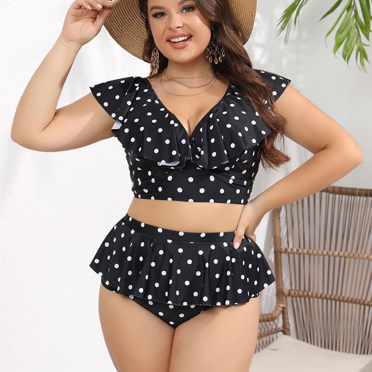2024 New Fashion Ruffled Polka Dot Swimsuit Sexy Plus Size Bikini Swimsuit for Women