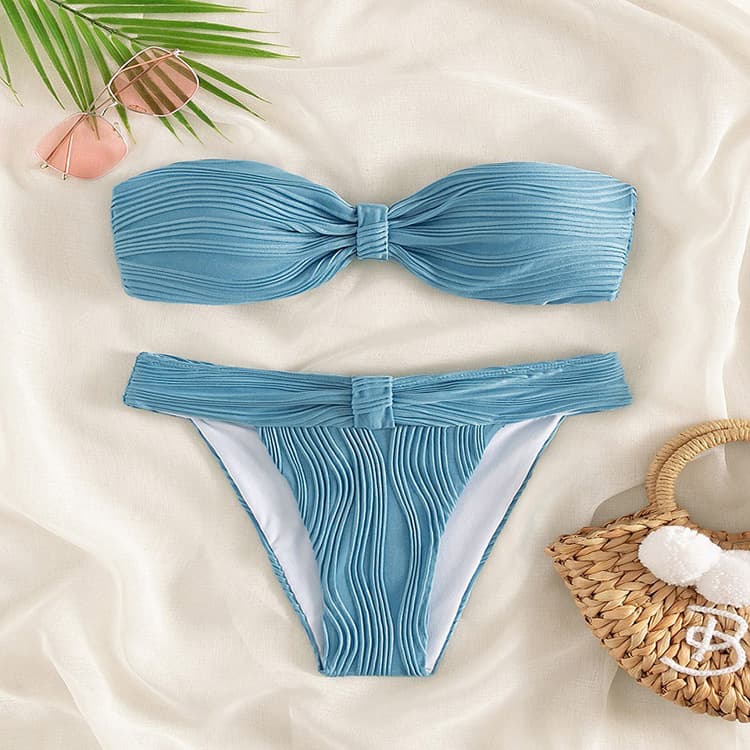 High Quality Solid Color Classic Split Sexy Women Fashion Special Fabric Bikini Swimsuit