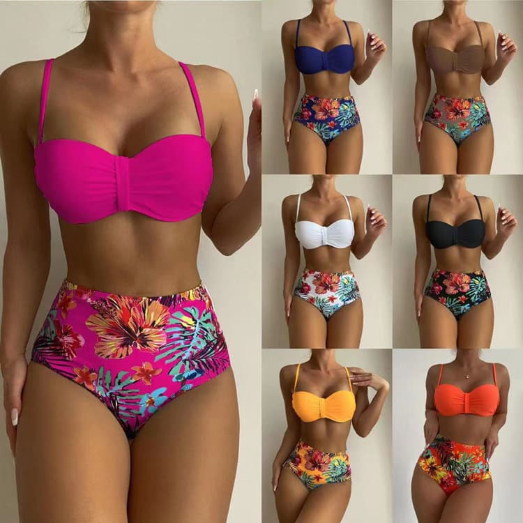 Wholesale 2024 New Sexy High Waist Split Women Multicolor Floral Bikini Swimwear