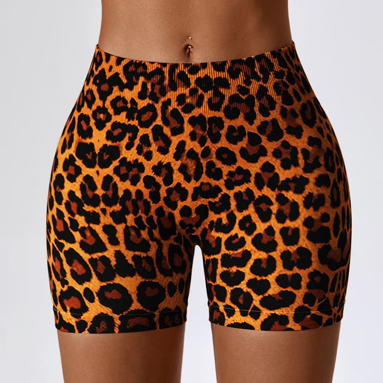 Custom Leopard Print Seamless Tummy Control Fitness Women Hip Lifting High Waist Yoga Shorts