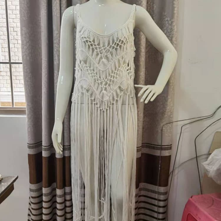 2024 New Hand Crochet Flower Long Fringe Loose Sexy Bikini Sun Skirt Women Swim Knitted Cover up