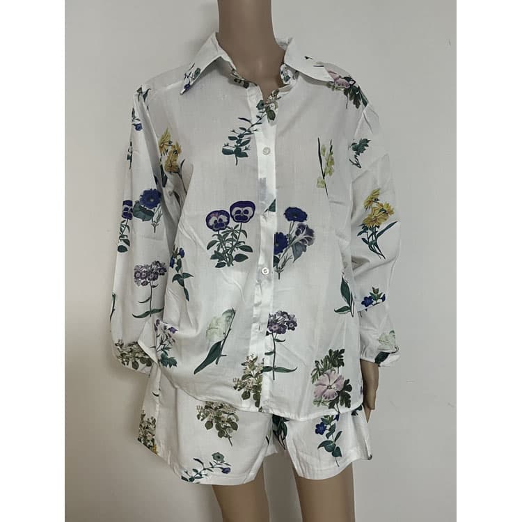 Loose Casual Suit 2024 New Fashion Long Sleeve Short Pants Printed Outfits Women Two Piece Sets