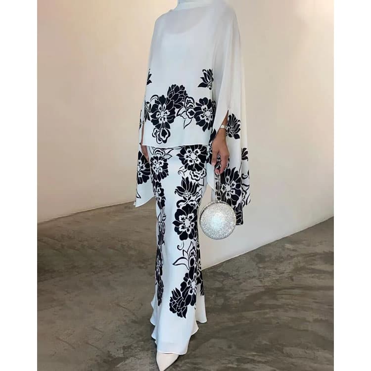 Loose Casual Outfits 2024 New Fashion Long Sleeve Printed Shirt and Dress Women Two Piece Sets