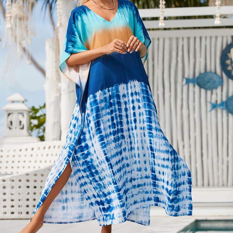 Beach Position Printing Cotton Cover Ups Oversize Women Dyeing of Flowers Holiday Dress