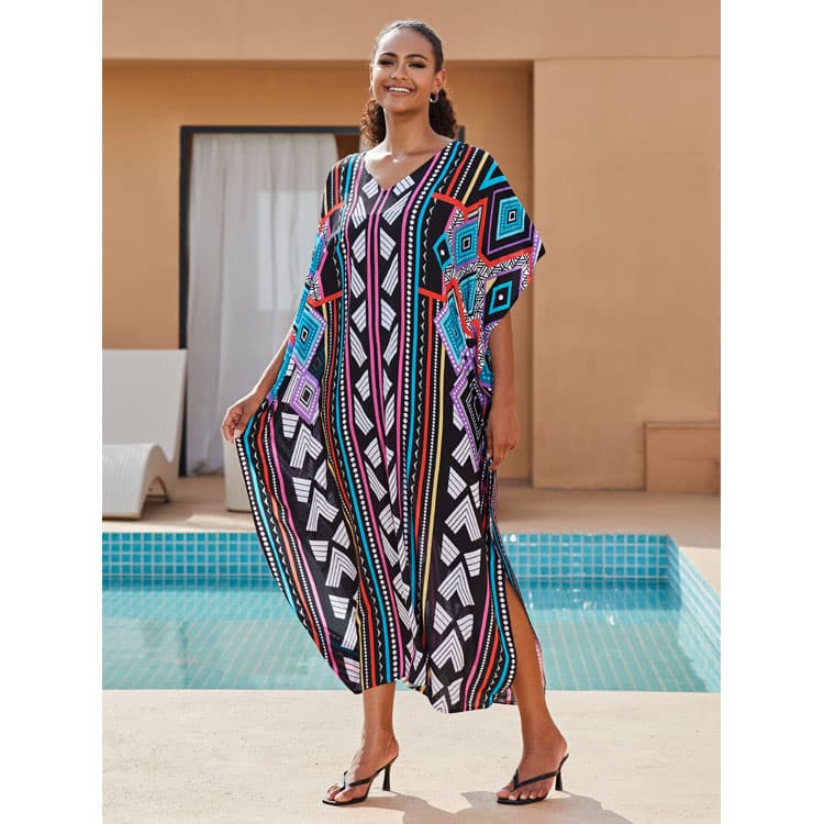 Wholesaler Holiday Dress Position Printed Flowers Cover Ups Oversize Women Beach Sexy Cover Ups