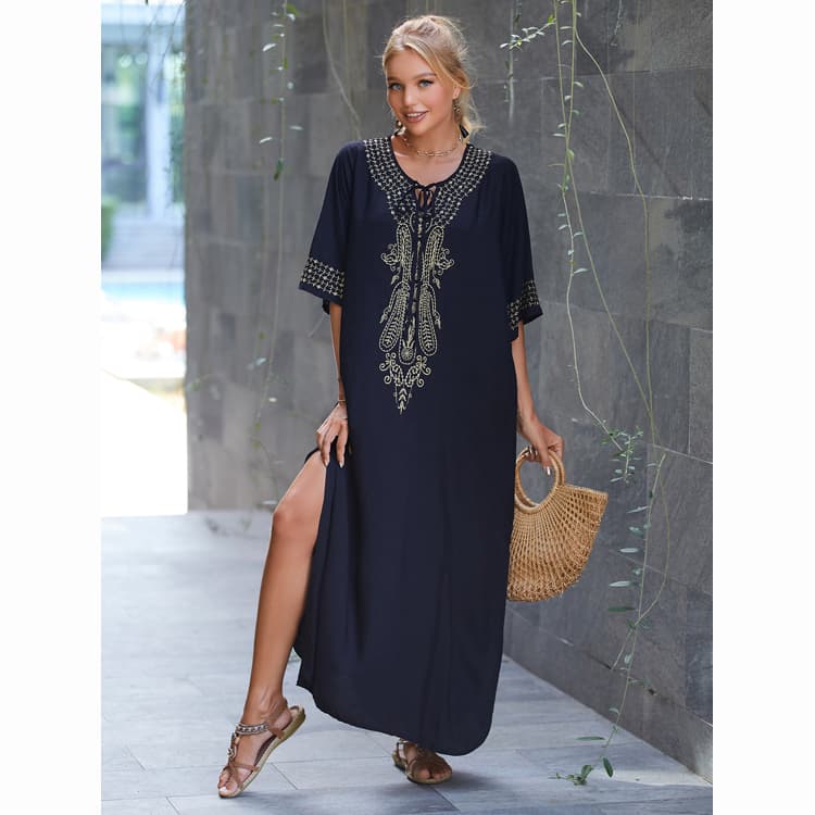 Beach Blouse Camisole Embroidery Bikini Sunscreen Long Dress Oversize Beach Cover Ups for Women