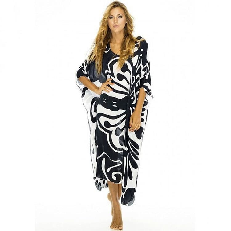 Wholesaler Positioning Black Butterfly Flower Holiday Long Dress Beach Sexy Cover up for Women