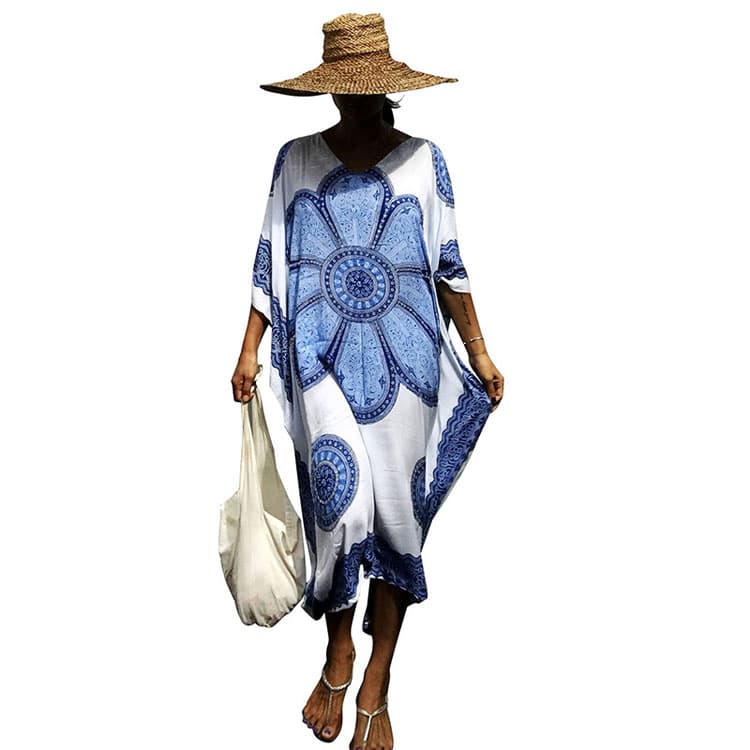 Wholesaler Printed Position Holiday Dress Oversize Women Bikini Sun Long Shirt Beach Cover up