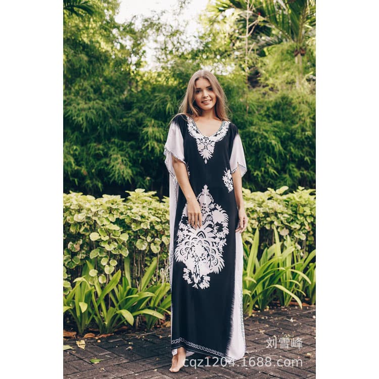 Wholesaler Loose Printed Position Holiday Long Dress Women Bikini Sun Shirt Beach Sexy Cover Ups