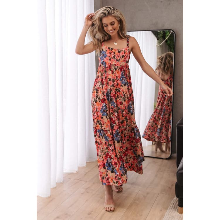 2023 New Bohemian Floral Beach Resort Dress Sexy Sling Backless Loose Swing Dress