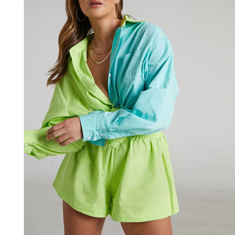 2022 Hot Spring and Summer Fashion Simple Solid Color Lapel Shirt Shorts Casual Suits Women Set
