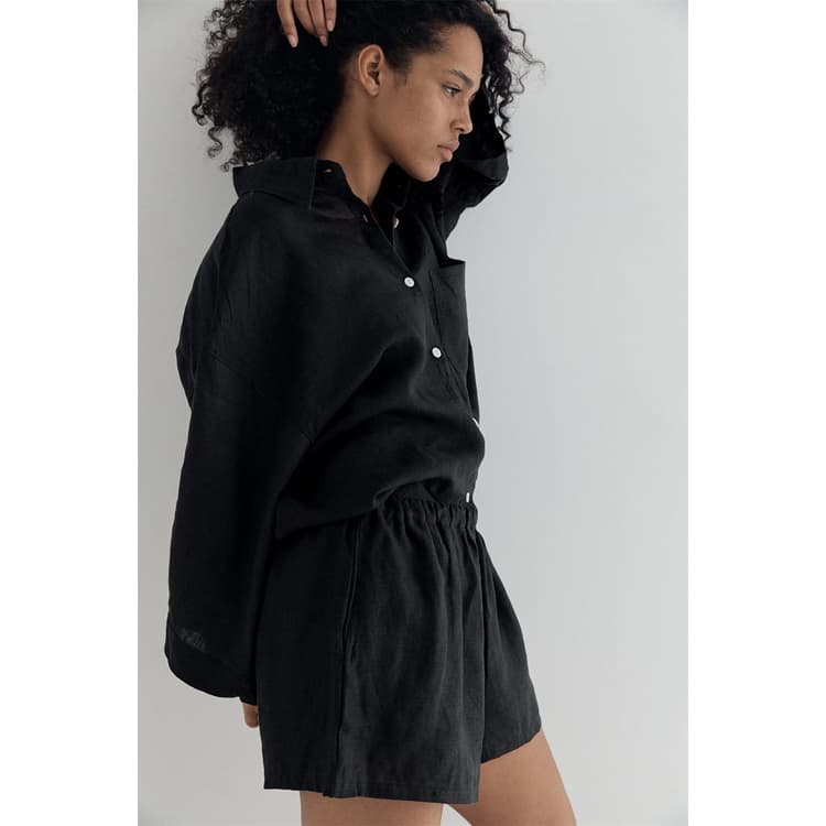 2023 New Cool Girl Comfortable Light Long Sleeve Shirt and Shorts Solid Color Lounge Wear Women Set Suits