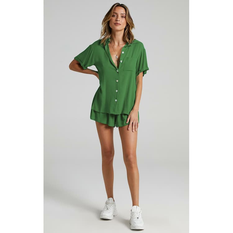 2023 New Casual Fashion Light Square Neck Top and Shorts Solid Color Pajamas Lounge Wear Women Set Suits