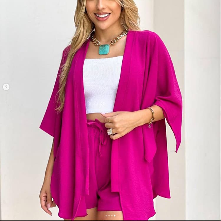 2023 Summer New Trendy Solid Color Open Cardigan and Drawstring Shorts Set Lounge Wear Women Set Suits
