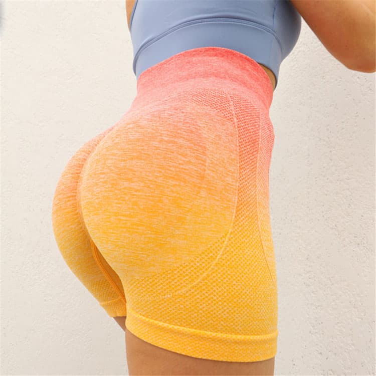 Ins New Gradient Seamless Shorts Breathable Anti Peach Butt Tight High V Waisted Yoga Fitness Pants