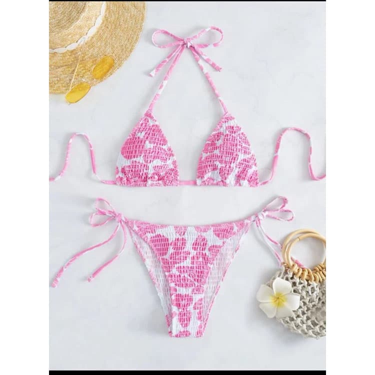 2024 Spot Wholesale Pleated Triangle Bag Strap Halter Sexy Multicolor Bikini Swimsuit for Women