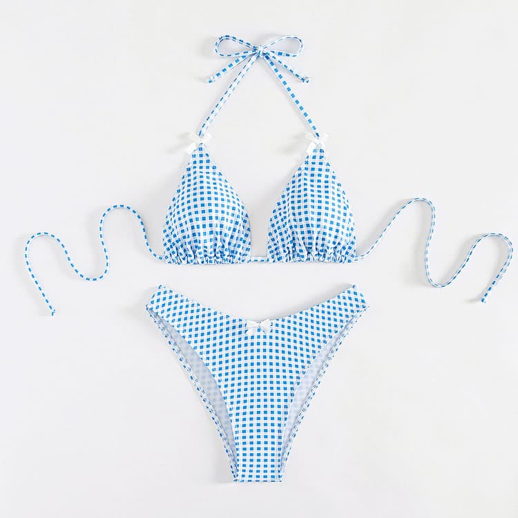 Factory Wholesale 2024 New Hot Selling Two Piece Plaid Print Strappy Bikini for Women