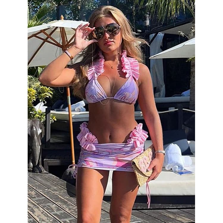 2024 Hot Sale New Style Bikini Pleated Edge Three Piece Swimsuit for Women