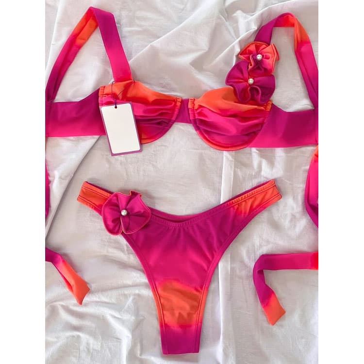 2024 New Three Dimensional Flower Sexy Bikini Steel Support Two Piece Swimsuit for Women