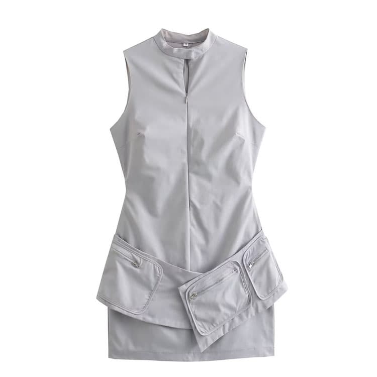 2024 Autumn New Women Fashion Pocket Sleeveless Dress Women Clothing