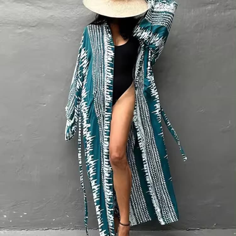 Rayon Printed Loose Sunscreen Cardigan Women Beach Vacation Bikini Cotton Swimsuit Cover Ups