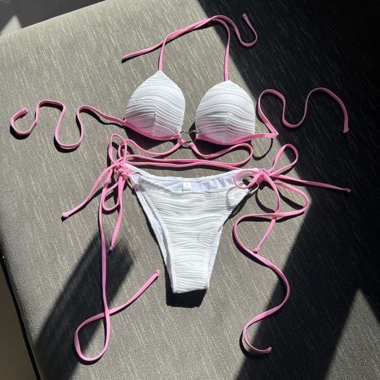 2024 Sexy Love Bikini Drawstring Tie Hawaii Beach Bikini Swimsuit 2 Piece Set