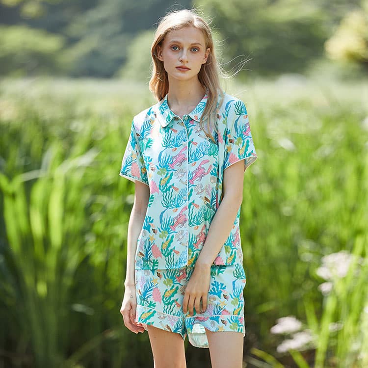 New Pajamas Summer Short Sleeve Silk Outerwear Home Clothes Set for Women