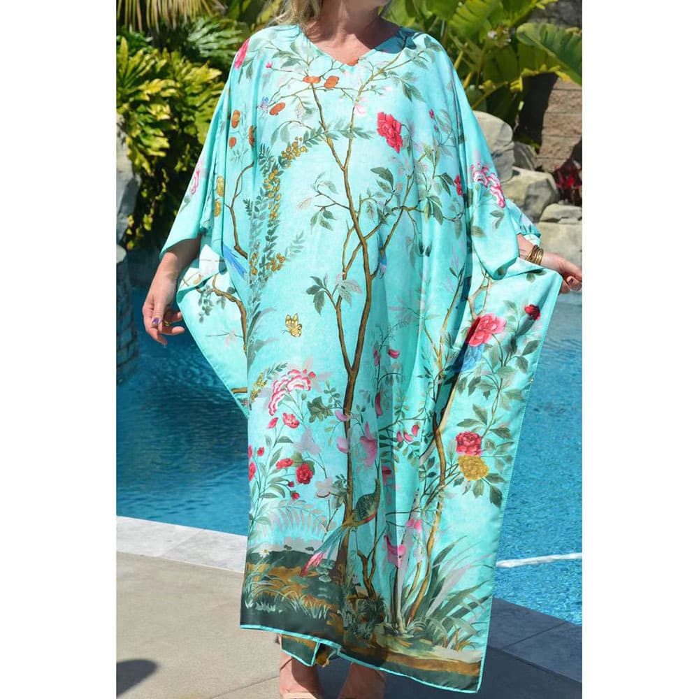 New Beach Cover up Floral Print Vacation Kaftan Bikini Sunscreen Cover Ups
