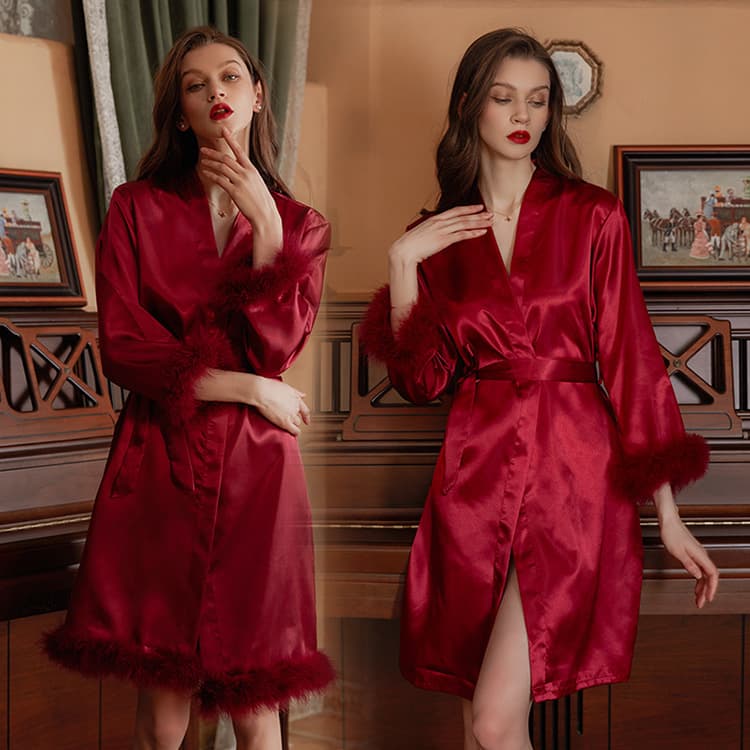 Bridal Morning Gown Women Sleeve Feather Nightgown Wedding Bridesmaid Group Wedding Kimono Bathrobe