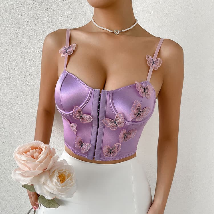 New Lilac Lace Breasted Three Dimensional Butterfly Girl Heart High End Sense Vest