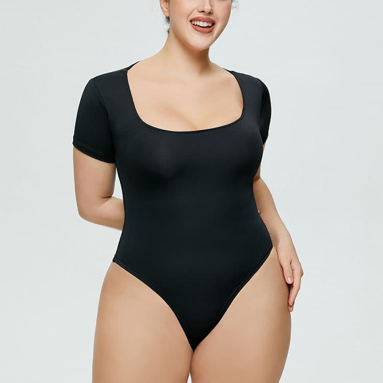 Hot Girl Jumpsuit Solid Color Square Neck Bodysuit Women Short Sleeve Triangle Jumpsuit