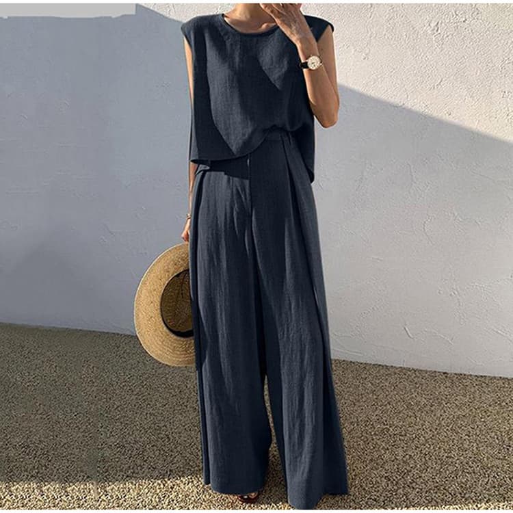 2023 Fashion Casual Loose Two Piece Sleeveless Top Loose Pants Women Set