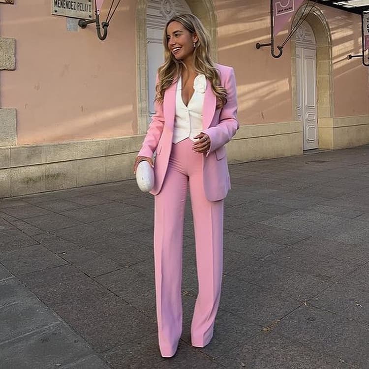 2023 New Women Suit Collar Blazer High Waist Loose Trousers Set 2 Piece Set