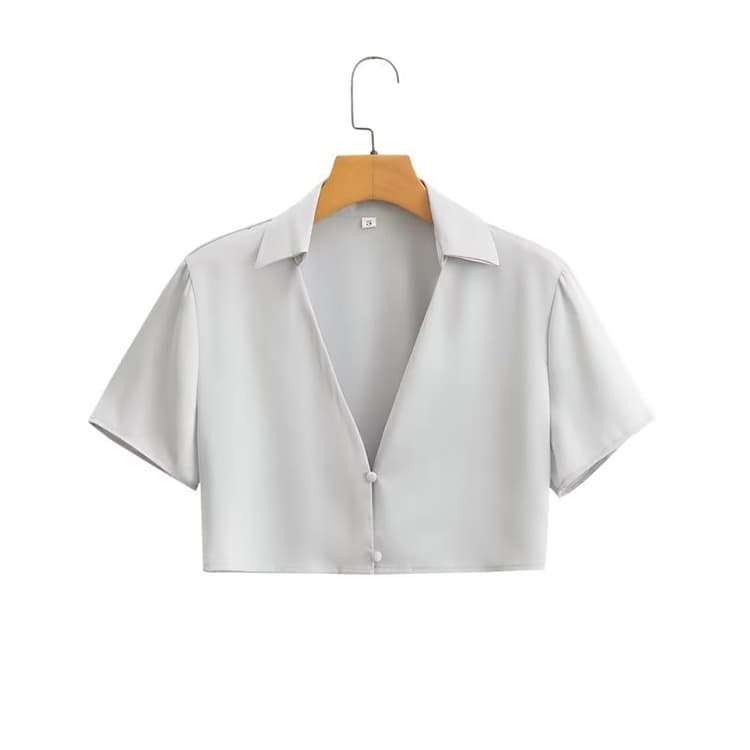 Spring New Solid Color Turn Collar V Neck Short Sleeve Tops Middle Length Women Skirt Suit