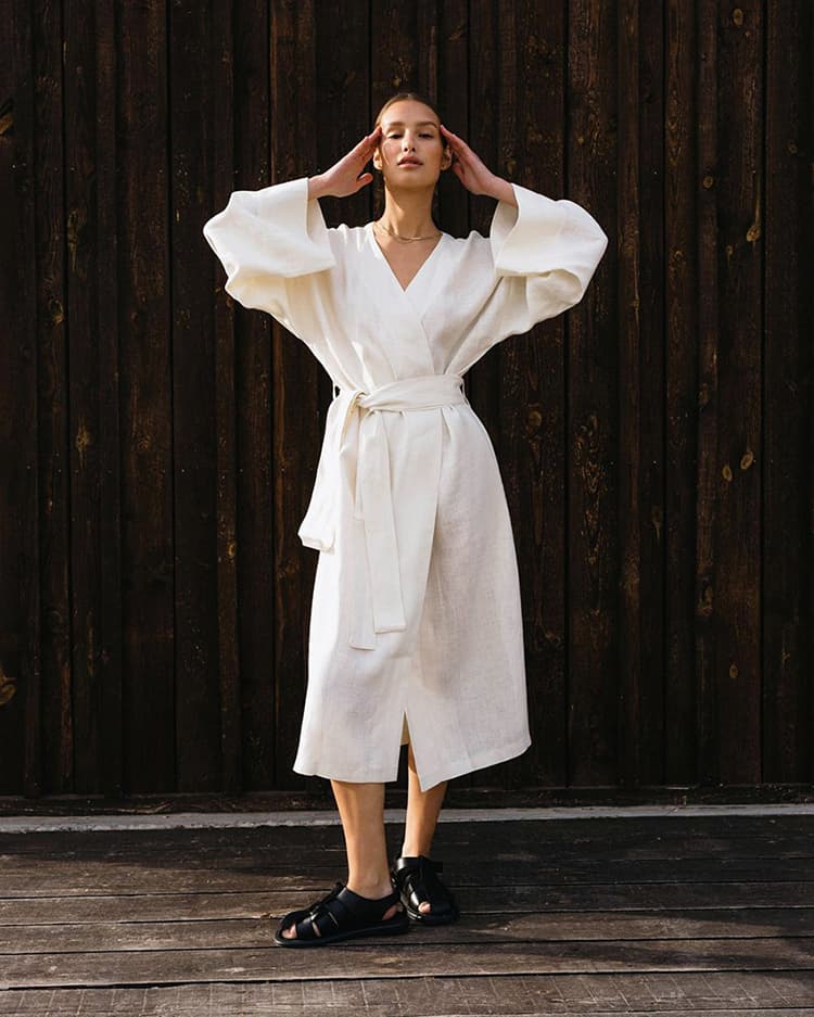 2023 Fashion Women Home Clothes Loose Simple Sexy Bathrobe Cotton and Linen Simple Nightgown