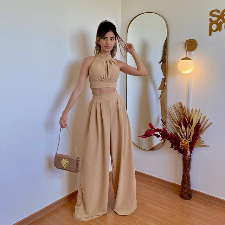 2023 Fashion Casual Suit Slim Temperament Halter Top High Waist Pants Two Piece Set for Women