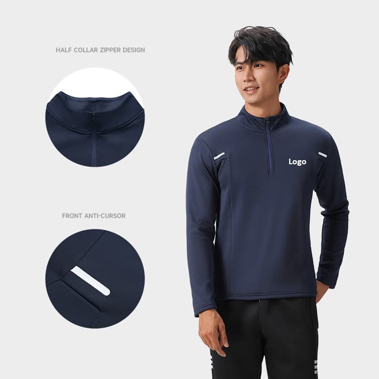M-6XL New Half Zipper Sports Long Sleeve T-shirt Mens Fitness Outdoor Top Running Quick Dry Polo Shirts