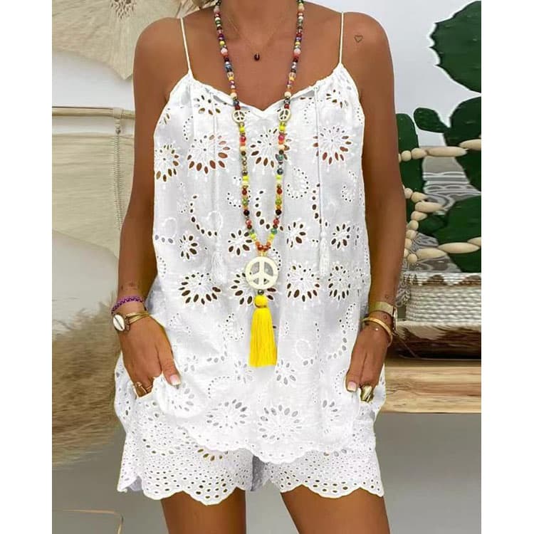 2025 Women's Casual Solid Color Sleeveless Hollow Out Colorful Suit Summer Beach Suit for Woman