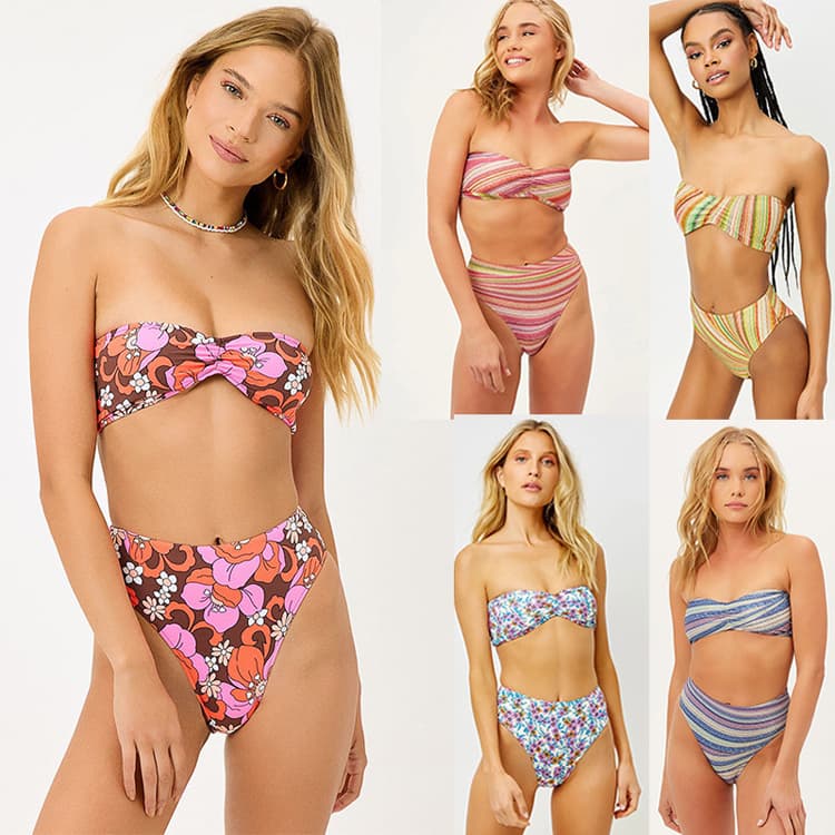 New Push up Brazilian Strapless Swimsuit High Waist Thong Swimwear Floral Sexy Beachwear Mini Bikini Set