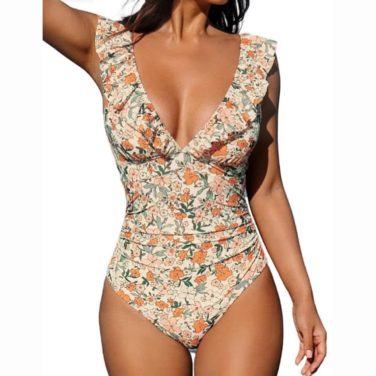 Ruffle Floral New Arrival Women Bikini Cute Sexy High Quality Stylish V Neck High Waist Popular Tankini