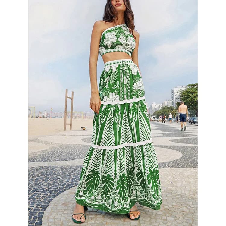 Retro French Mori Style Covers Dress Bathing Suit Sexy One Shoulder Swimwear Three Piece Beach Wear