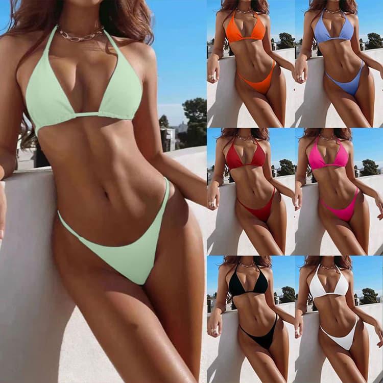 Micro Bikini Extreme Solid Color Swimwear Costumes 2 Pcs Bikini Classic Basic Style Bathing Suit