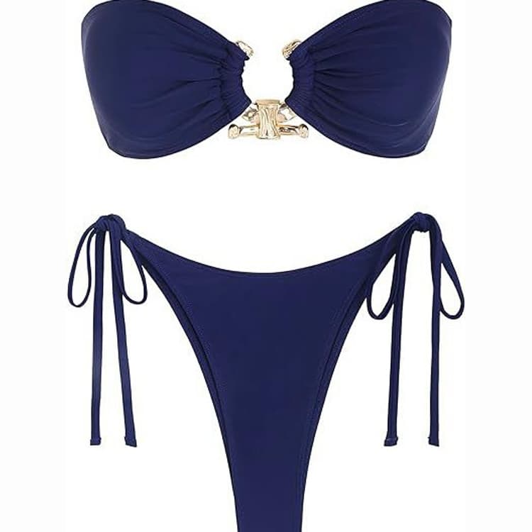 Off Shoulder Sexy 2 Piece Bikini Metal Ring Bathing Swimsuit Mini Beach Swimwear Thong Beach Wear