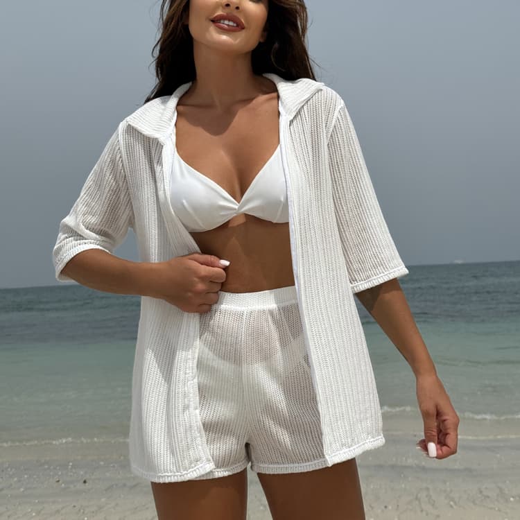 Summer Sunscreen Beach Swimsuit Set Solid Color Small Fresh Style 2024 4 Piece Swimwear With Pants