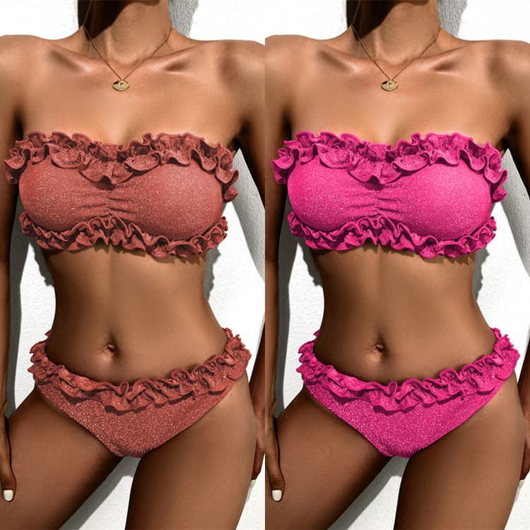 One Shoulder Sheath Sexy Lace 2 Pcs Bikini Backless High Quality Wholesale Swimsuit for Girl